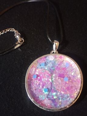 Handmade Pink Glitter Druzy Pendant Necklace